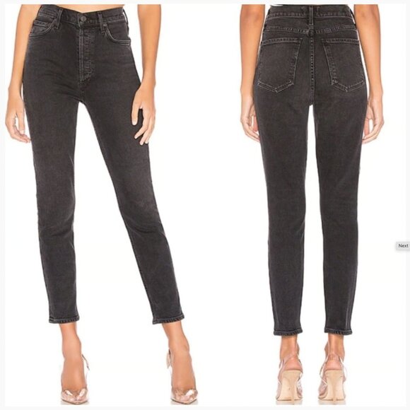 Agolde Denim - Agolde Women's Nico High-Rise Slim Cropped Jeans Faded Black Size 25